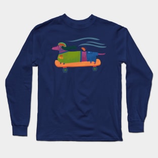 Hot Dog - Wiener Dachshund riding a skateboard with bird Long Sleeve T-Shirt